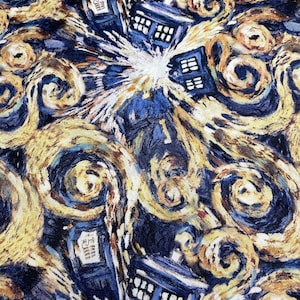 Doctor Who Exploding Tardis  Cotton Fabric Vincent Van Gogh Starry Night Inspired 2012 Springs Creative CP51564   Rare   Hard To Find