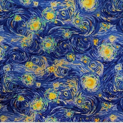 Tissu Van Gogh nuit étoilée | Courtepointe en coton bleu jaune tourbillon