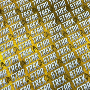 Star Trek Cotton Fabric Star Trek Words  Symbol Gold and White  A Rare Find Retired 2013 Style 63100106 Licensed Camelot Fabrics