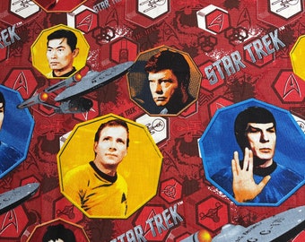 Star Trek Crew Cotton Fabric Rare Retired 2013 Style 63100105 Licensed Camelot Fabrics  Red Gold  Blue