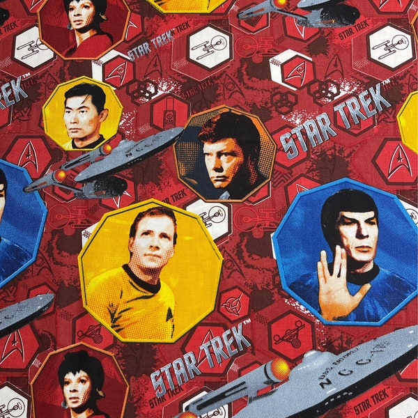 Star Trek Crew Baumwollstoff Selten Retired 2013 Style 63100105 Lizensiert Camelot Fabrics Rot Gold Blau