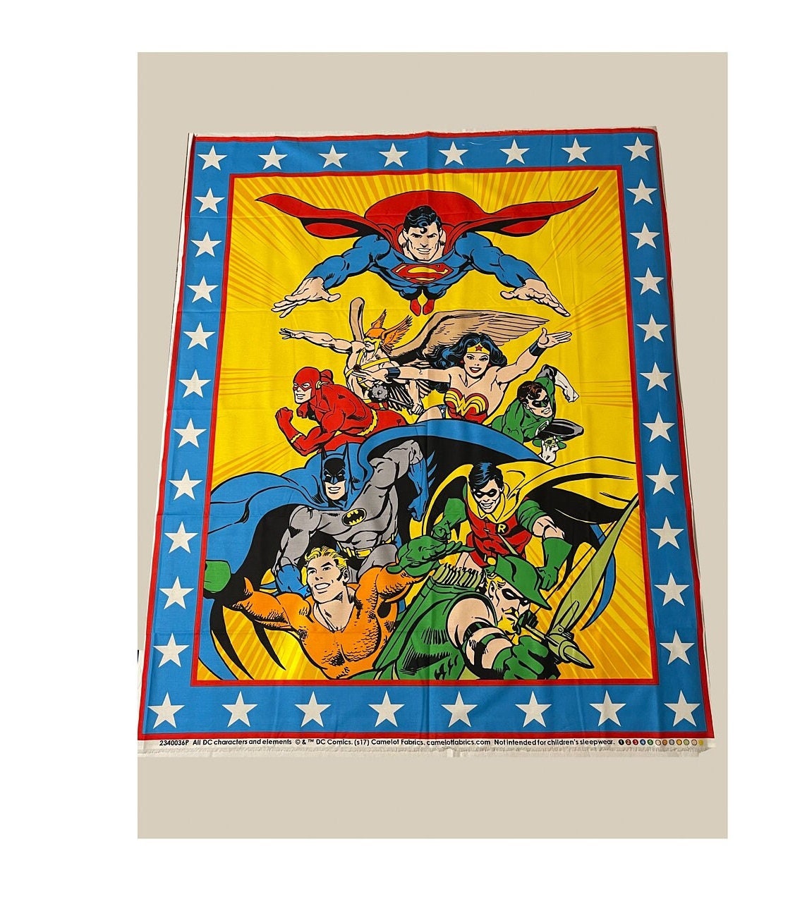 Justice League Cotton Fabric Panel: Superman, Batman, Wonder Woman