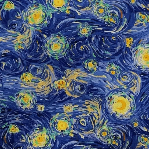 Starry Night  Van Gogh  Blue & Yellow Swirls Quilting Fabric 100% Cotton -  In Stock and Ships from the U.S.A. Today!