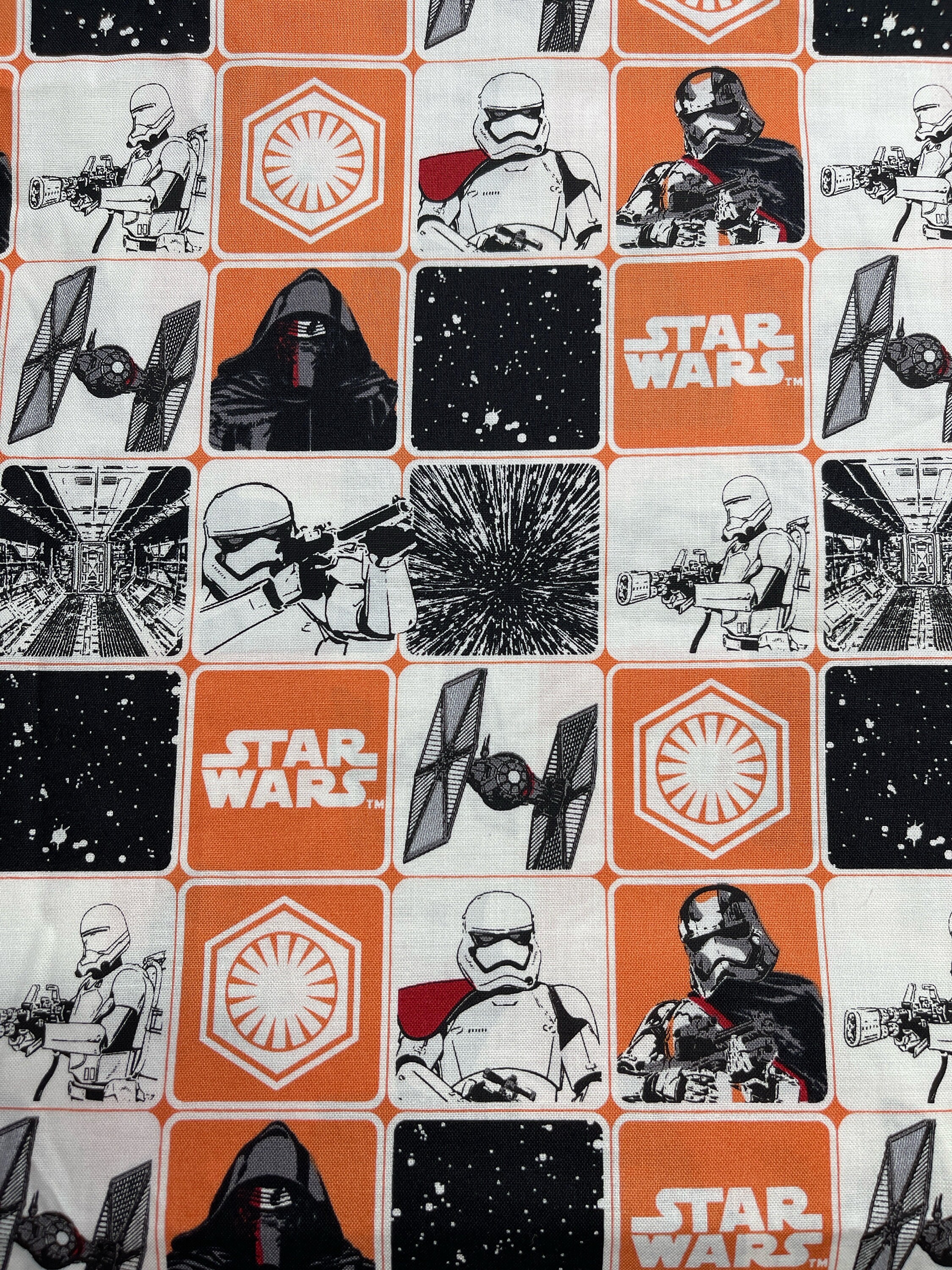 Star Wars Force Awakens Fabric, Kylo Ren Stormtrooper Cotton, Orange Black Camelot, OOP Retired Style 7360106 Orange, Sci Fi Quilt Fabric