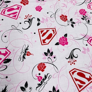 SuperWoman Pink DC Comics Cotton  Fabric Licensed 100% Quality Cotton Fabric OOP