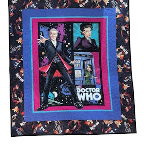 Doctor Who Cotton Fabric Quilt BBC Dr Who Comics Telephone 44 x 50 Professionally Quilted  A Wonderful Gift For A Whovian Doctor Who Fandom