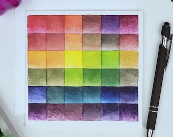 Set di quattro biglietti d'auguri quadrati vuoti con tabella dei colori degli acquerelli, 5,25"x5,25"