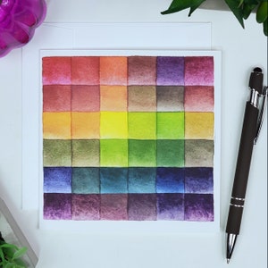 Conjunto de quatro cartões de felicitações quadrados em branco com cartela de cores de aquarela, 5,25" x 5,25"