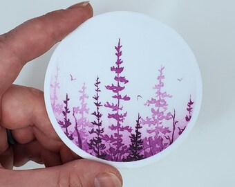 Adesivo in vinile con foresta acquerello viola