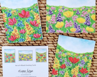 Set di 6 biglietti di auguri con fiori di campo acquerellati, biglietti di auguri vuoti e cancelleria