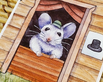 The Mouse that Sells Hats, 5"x7" Mini Watercolor Print