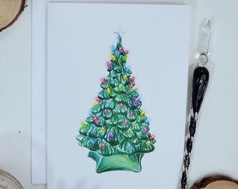Biglietto d'auguri in ceramica vintage con albero di Natale