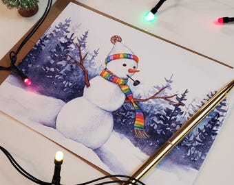 Set di 4 biglietti d'auguri natalizi "Snowman Cheer" con acquerello, 5"x7"