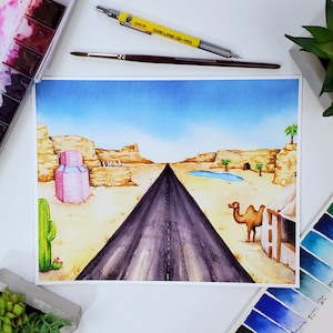 Welkom bij de Calico Desert, Stardew Valley geïnspireerde aquarel Fine Art Print
