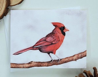 Biglietto di auguri vuoto per le vacanze con cardinale invernale, biglietto di cancelleria con cardinale acquerello formato A2