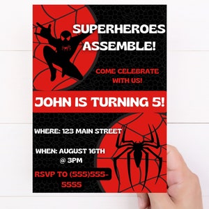 Spiderman Venom Birthday Party Invite Invitation kid boy