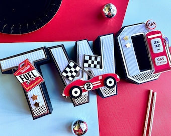 Two Fast 3D Letters / Race Car Birthday Party / Vintage Race Car Birthday decor
