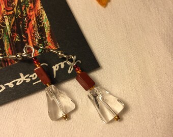 /&Orange glass seed-beads.Gemstone.Sparkle.Bling.Diva.Fun.stone Jasper Falls~Genuine Red-jasper bricks.Clear faceted-glass.Tiny Berry,Cherry