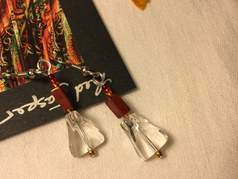 /&Orange glass seed-beads.Gemstone.Sparkle.Bling.Diva.Fun.stone Jasper Falls~Genuine Red-jasper bricks.Clear faceted-glass.Tiny Berry,Cherry