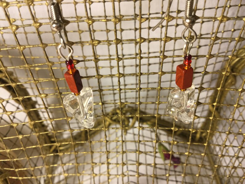 /&Orange glass seed-beads.Gemstone.Sparkle.Bling.Diva.Fun.stone Jasper Falls~Genuine Red-jasper bricks.Clear faceted-glass.Tiny Berry,Cherry