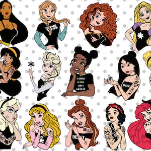 14 piezas, en capas, paquete SVG de princesa punk
