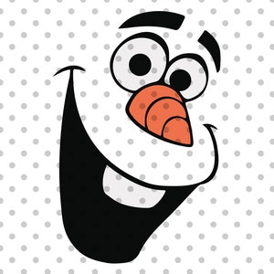 Puede incluir: Una cara de mu&ntilde;eco de nieve de dibujos animados con una amplia sonrisa de dientes, ojos negros y una nariz de zanahoria naranja brillante.