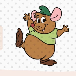 Puede incluir: Una ilustración de dibujos animados de un ratón marrón que lleva un sombrero verde y una camisa verde con una gran sonrisa. El ratón está de pie sobre una sola pata y tiene la otra pata levantada en el aire. El ratón está saludando con su brazo derecho.