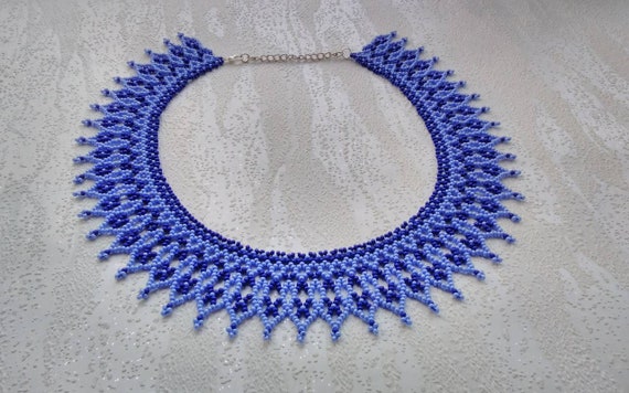 Navy Blue Cube Glass Bead Designer Necklace - Saman Butik |Shop Online