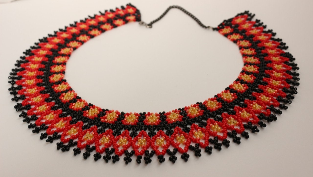 Red Ukrainian Accessories Necklace, Beads, Handmade Ceramic Beaded