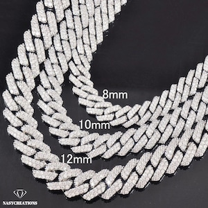 8-20 MM Iced Out Prong Miami Cuban Link Moissanite Chain, VVS1 D Color, Iced Out Chain, Pass Diamond Tester, Ręcznie robiony, Bling, Prezent 925 Silver