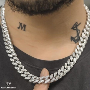 12 MM Iced Out Prong Miami Cuban Link Moissanite Chain, VVS1 D Color, Iced Out Chain, Pass Diamond Tester, Ręcznie robiony, Bling, Prezent 925 Silver