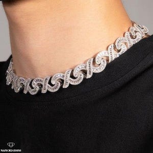 Łańcuszek Moissanite Baguette Infinity Link o średnicy 15 mm, wypełniony 14-karatowym złotem, kolor VVS1 D, łańcuszek Iced Out, tester diamentów Pass, łańcuszek ręcznie robiony, srebro 925
