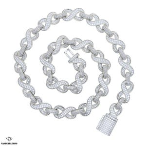 12 mm łańcuszek z ogniwami nieskończoności Moissanite, kolor VVS1 D, 14-karatowe złoto, łańcuszek Iced Out, tester diamentów Pass, ręcznie robiony, błyskotka, prezent, srebro 925