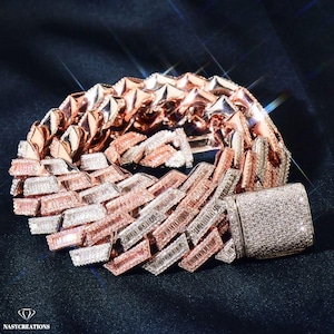 Łańcuszek Moissanite Baguette Miami Cuban o średnicy 17 mm, wypełniony złotem 14-karatowym, kolor VVS1 D, łańcuszek Iced Out, tester diamentów Pass, ręcznie robiony, prezent ze srebra 925