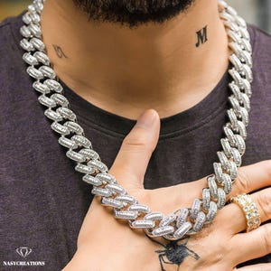 Łańcuszek Moissanite Baguette Miami Cuban Link o średnicy 19 mm, wypełniony 14-karatowym złotem, kolor VVS1 D, łańcuszek Iced Out, tester diamentów Pass, ręcznie robiony prezent ze srebra 925