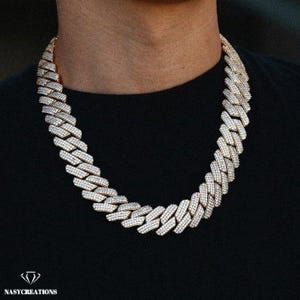 Łańcuszek Moissanite 20 mm z zębami Miami Cuban Link, kolor VVS1 D, łańcuszek Iced Out, tester diamentów Pass, ręcznie robiony, Bling, prezent urodzinowy, srebro 925