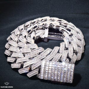 20 MM Pełny Baguette Miami Kubański Moissanite Łańcuszek, 14k złota wypełnione, VVS1 D Kolor, Iced Out Łańcuszek, Pass Diamond Tester Ręcznie robiony Prezent Srebro 925