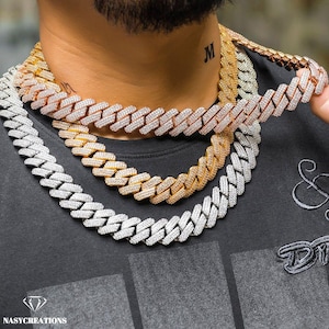 12 MM Iced Out Prong Miami Cuban Link Moissanite Chain, VVS1 D Color, Iced Out Chain, Pass Diamond Tester, Ręcznie robiony, Bling, Prezent 925 Silver