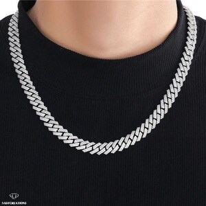 Łańcuszek Moissanite Miami Cuban Prong Link o średnicy 10 mm, wypełniony 14-karatowym złotem, kolor VVS1 D, łańcuszek Iced Out, tester diamentów Pass, ręcznie robiony, prezent ze srebra 925