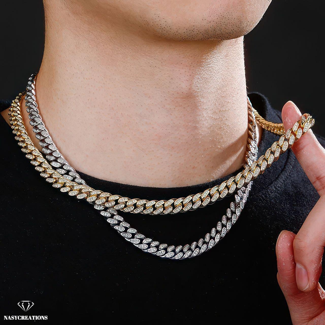 Collana Cubana Unisex Placcata Argento E Oro Rosa – Ghiacciata Con Moissanite VVS1 24 Pollici - Foto 2