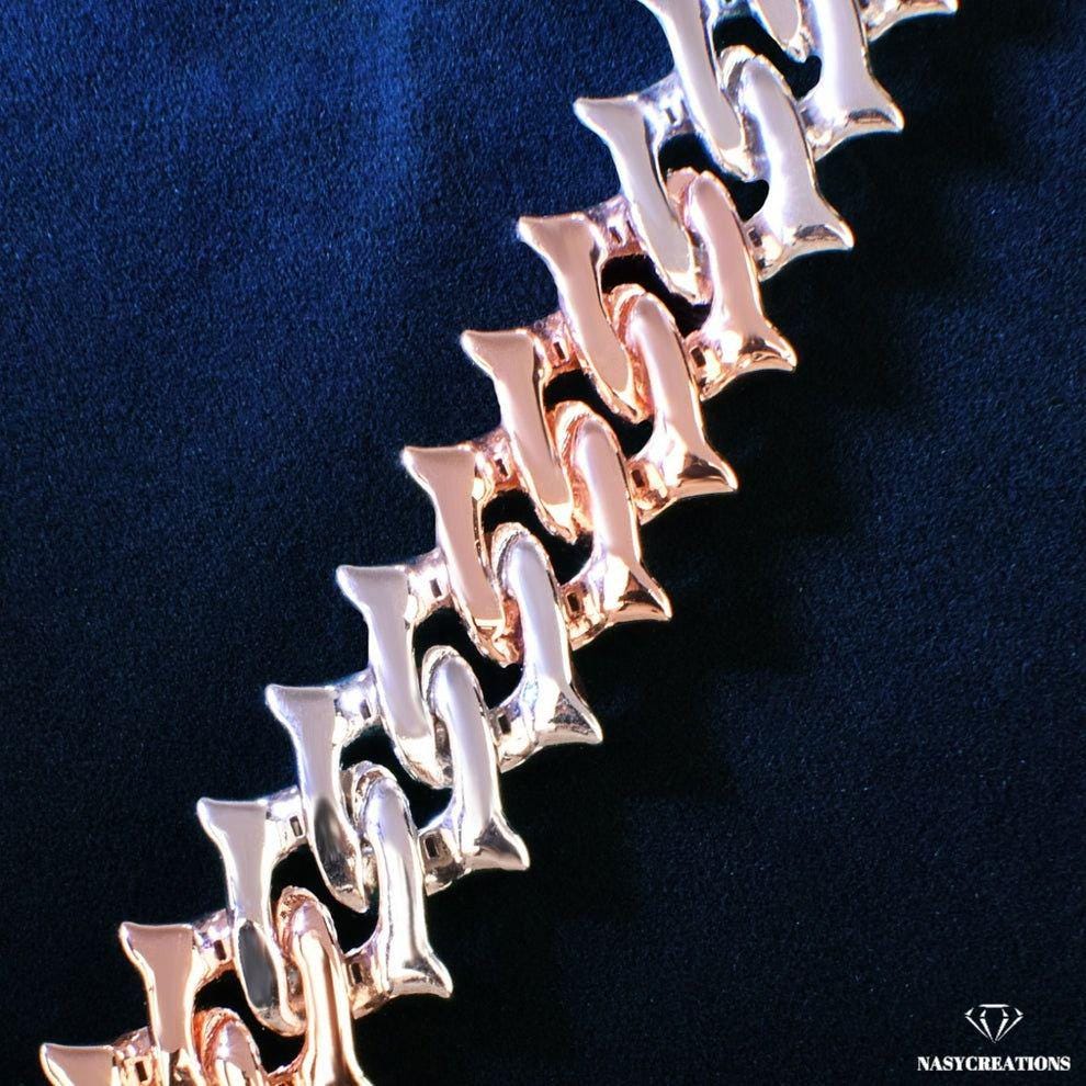 18 MM スパイク マイアミ キューバン モアッサナイト チェーン、14k