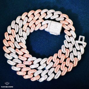 Łańcuszek Moissanite o średnicy 15 mm z podwójnym odcieniem bagietki Miami Cuban, wypełniony 14-karatowym złotem, kolor VVS1 D, łańcuszek Iced Out, tester diamentów Pass, ręcznie robiony, srebro 925