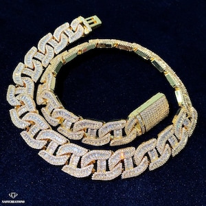 Łańcuszek moissanitowy Baguette Mariner Link o średnicy 17 mm, wypełniony złotem 14-karatowym, kolor VVS1 D, łańcuszek Iced Out, tester diamentów Pass, ręcznie robiony, prezent ze srebra 925