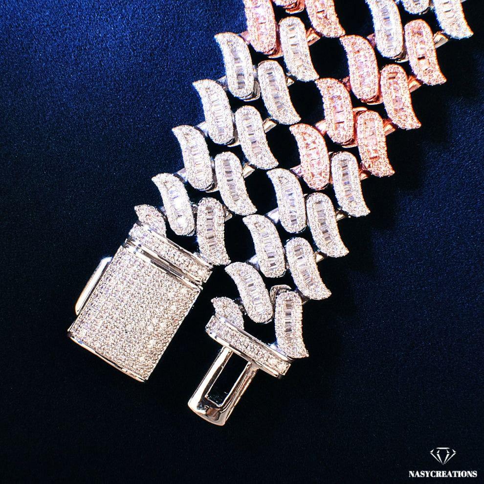 18 MM スパイク マイアミ キューバン モアッサナイト チェーン、14k