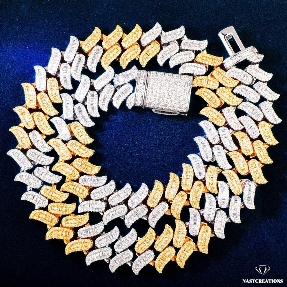 18 MM スパイク マイアミ キューバン モアッサナイト チェーン、14k