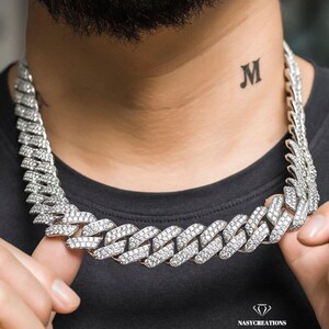 Łańcuszek Moissanite Miami Cuban o średnicy 19 mm, wypełniony złotem 14-karatowym, kolor VVS1 D, łańcuszek Iced Out, Hiphop, tester diamentów Pass, ręcznie robiony, prezent ze srebra 925