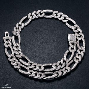 Łańcuszek Figaro Miami Cuban Prong Link Moissanite o średnicy 10 mm, wypełniony 14-karatowym złotem, kolor VVS1 D, łańcuszek Iced Out, tester diamentów Pass, ręcznie robiony 925 srebro