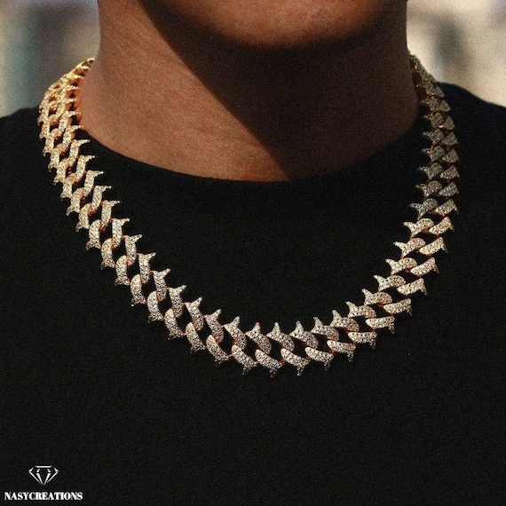 18MM Spiked Miami Cuban Moissanite Chain, 14k Gold Filled, VVS1 D - Main Image