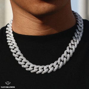 Łańcuszek Moissanite Miami Cuban Prong Link o średnicy 15 mm, wypełniony 14-karatowym złotem, kolor VVS1 D, łańcuszek Iced Out, tester diamentów Pass, ręcznie robiony, prezent ze srebra 925