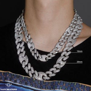 16MM OR 20MM Mariner Prong Miami Cuban Moissanite Chain, VVS1 D Color, Iced Out Chain, Pass Diamond Tester, Handmade, Bling, Gift 925 Silver